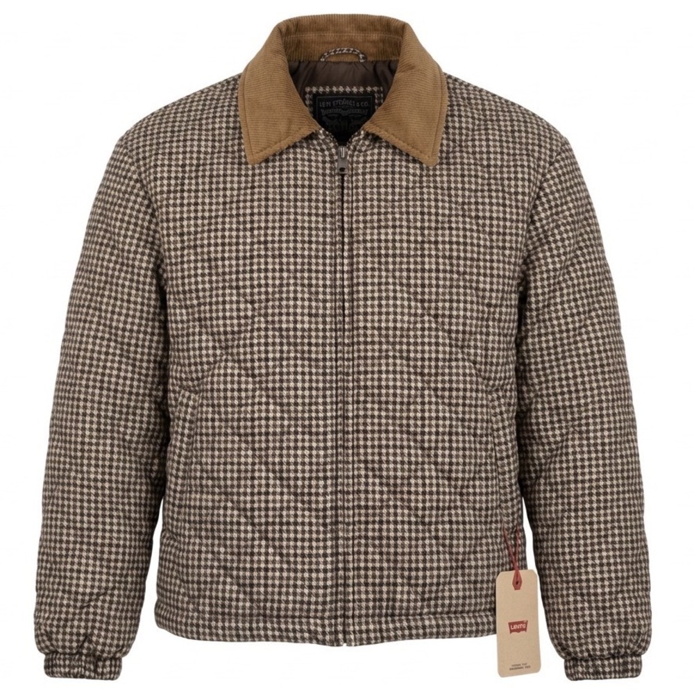 NWT Levis M Houndstooth Quilted Jacket Corduroy Collar Plaid Diamond Warm Puffer